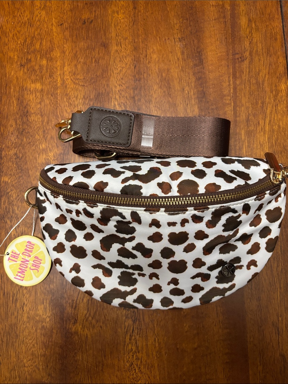 Leopard Print Crossbody Belt Bag - Brown/White
